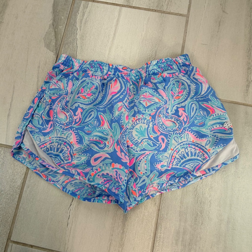 Lilly Pulitzer Luxletic Blue Pink Paisley Running Shorts XS Back Pocket